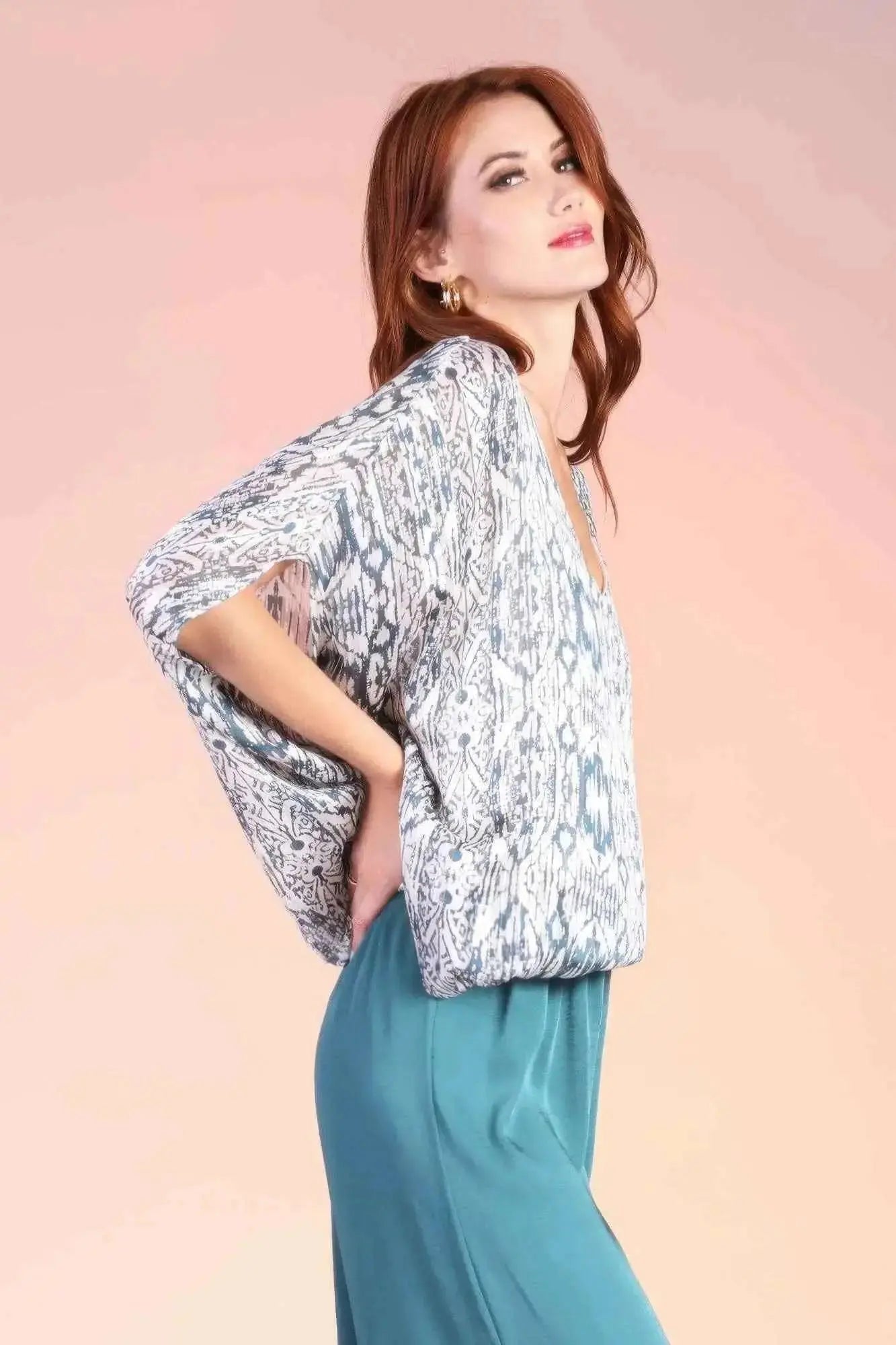 Bohemian Lurex Chiffon Caftan Top With Back Band - Mr Lou’s Place