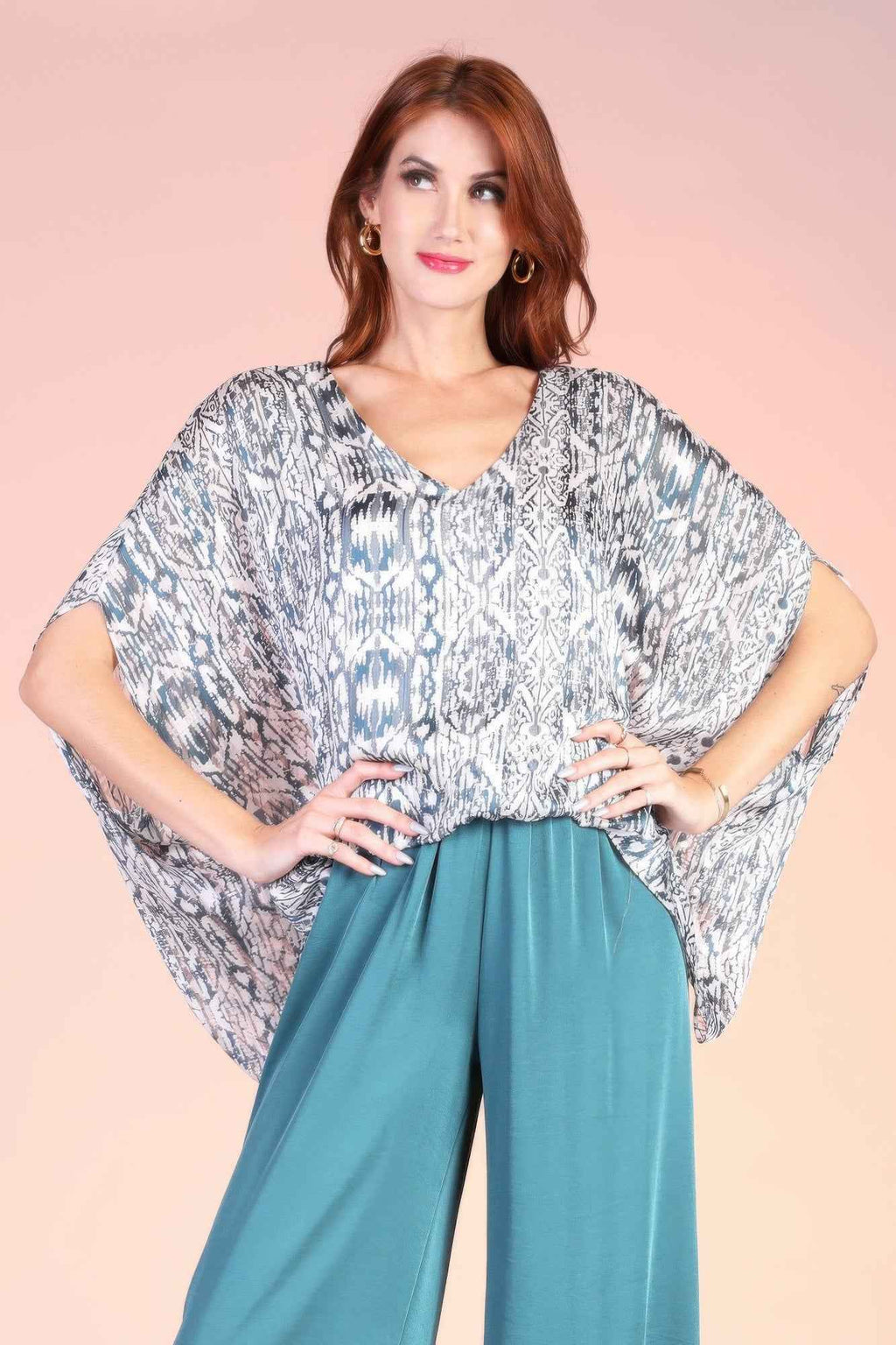 Bohemian Lurex Chiffon Caftan Top With Back Band - Mr Lou’s Place