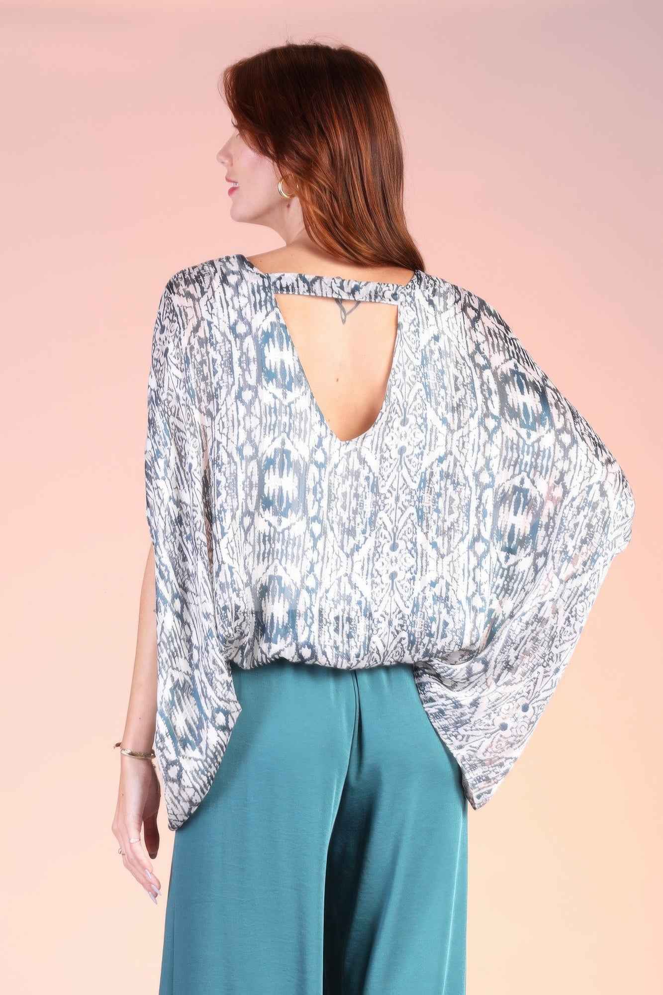 Bohemian Lurex Chiffon Caftan Top With Back Band - Mr Lou’s Place