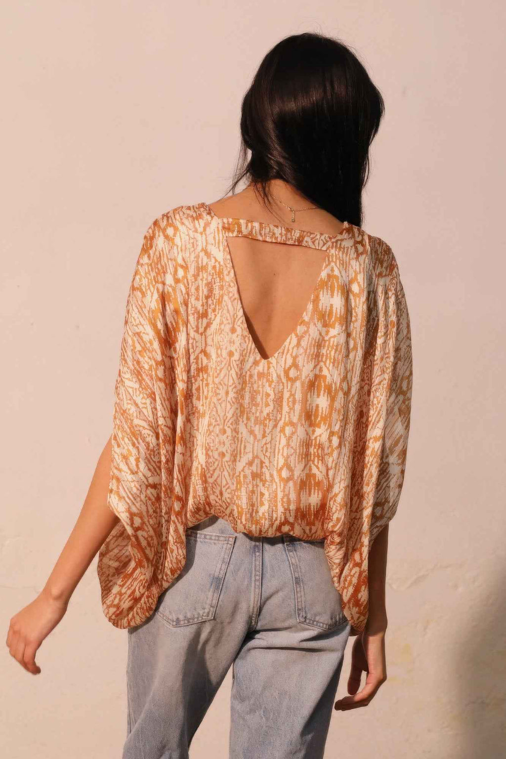 Bohemian Lurex Chiffon Caftan Top With Back Band - Mr Lou’s Place