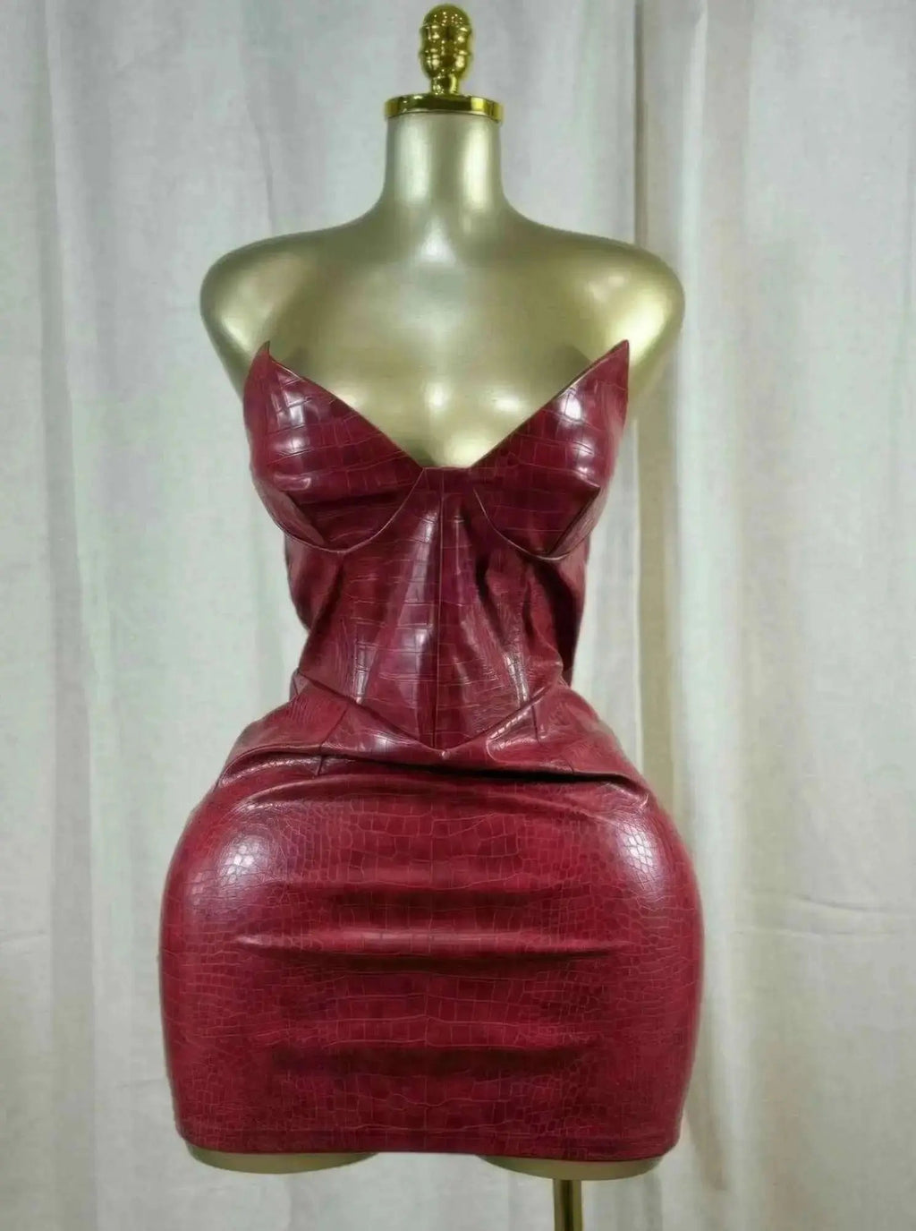 Bordeaux Croc Corset Mini Dress - Mr Lou’s Place