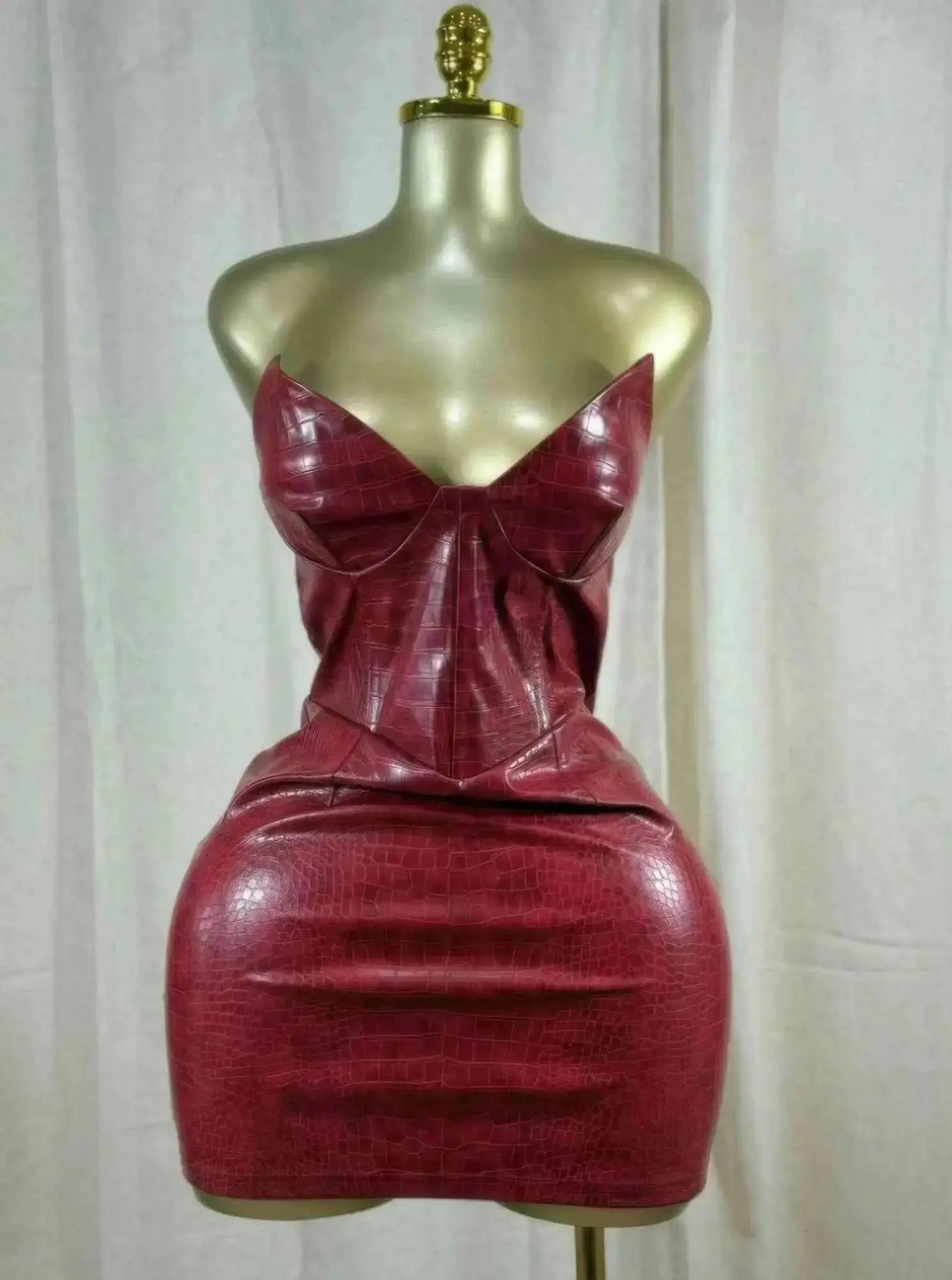 Bordeaux Croc Corset Mini Dress - Mr Lou’s Place