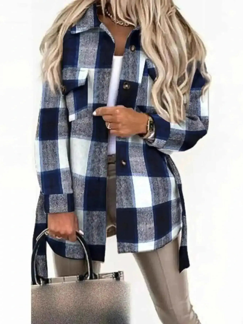Button Up Long Sleeve Plaid Outerwear - Mr Lou’s Place