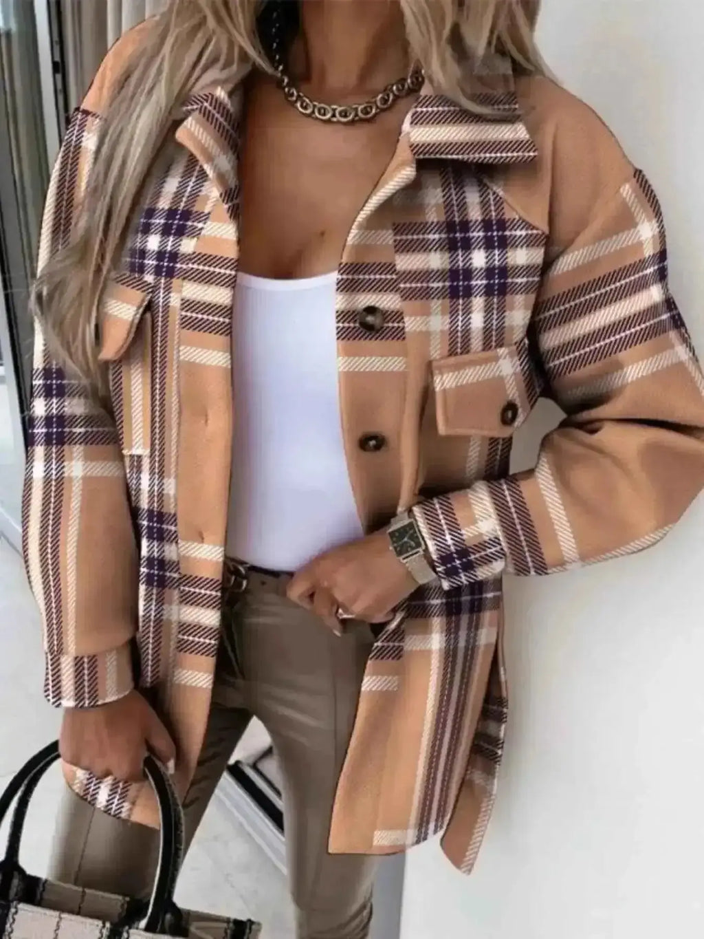 Button Up Long Sleeve Plaid Outerwear - Mr Lou’s Place