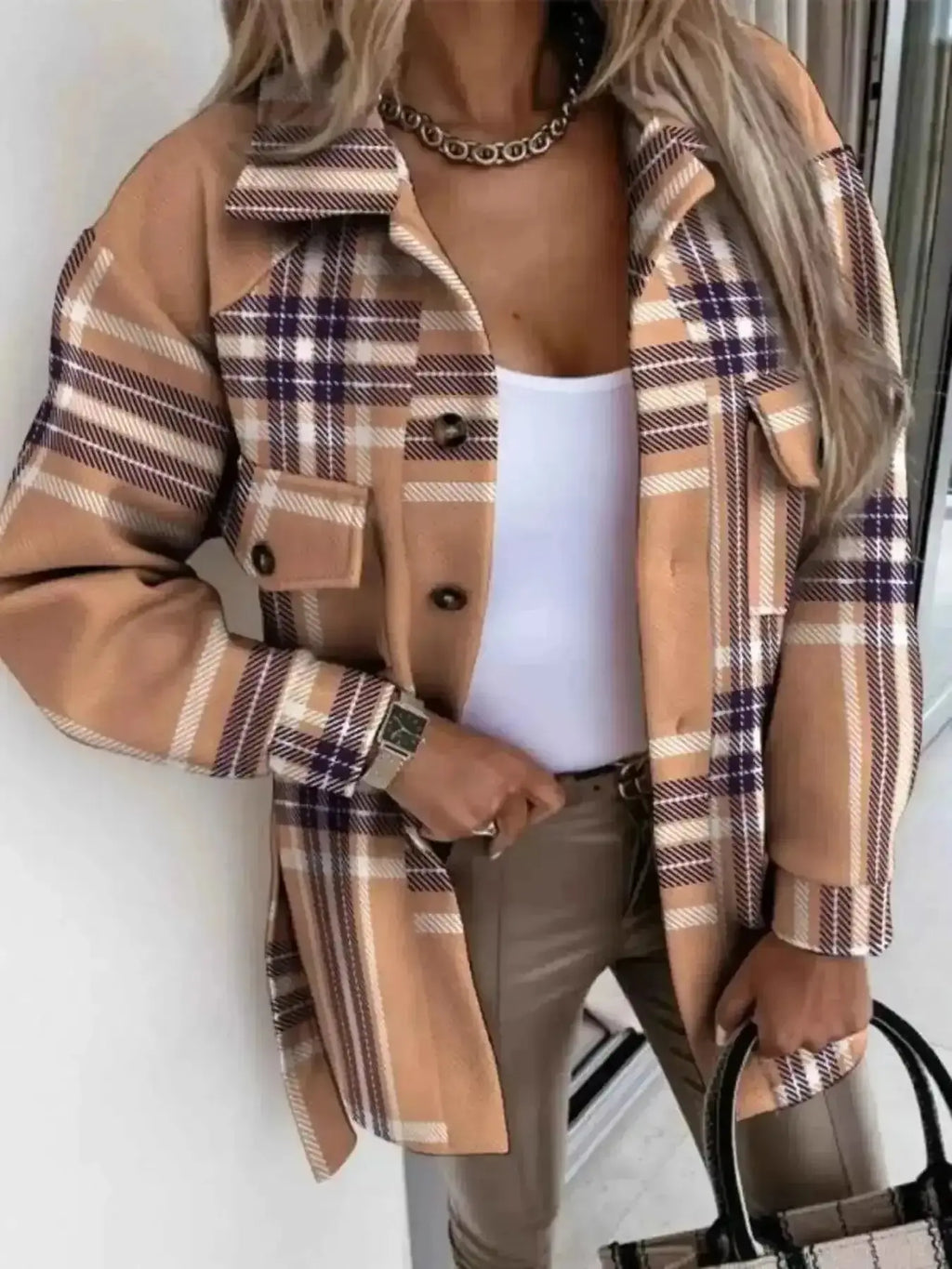 Button Up Long Sleeve Plaid Outerwear - Mr Lou’s Place