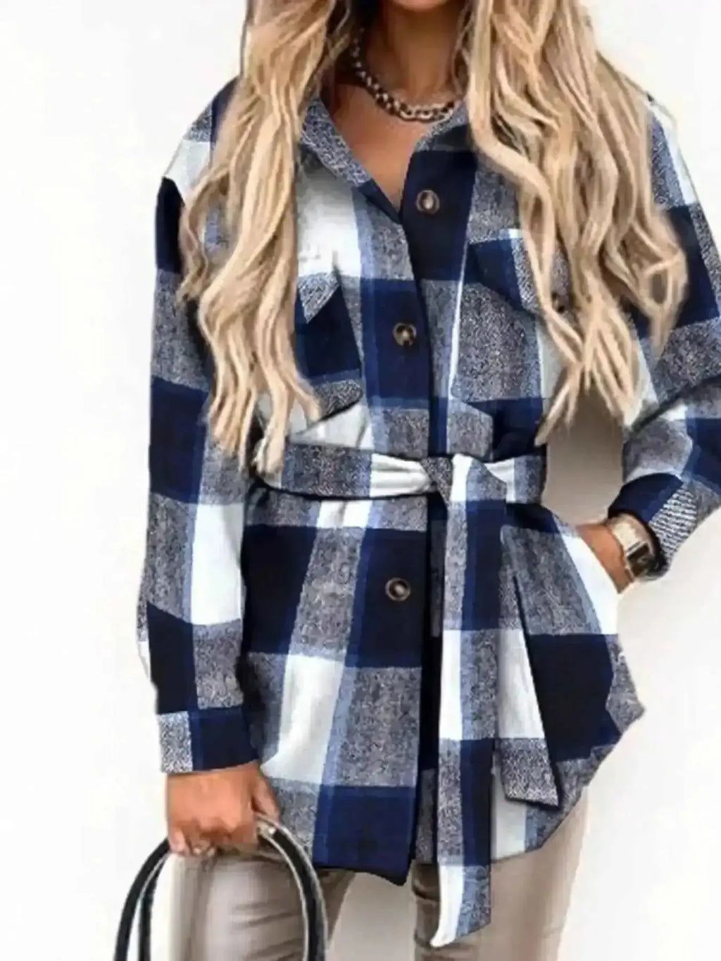 Button Up Long Sleeve Plaid Outerwear - Mr Lou’s Place