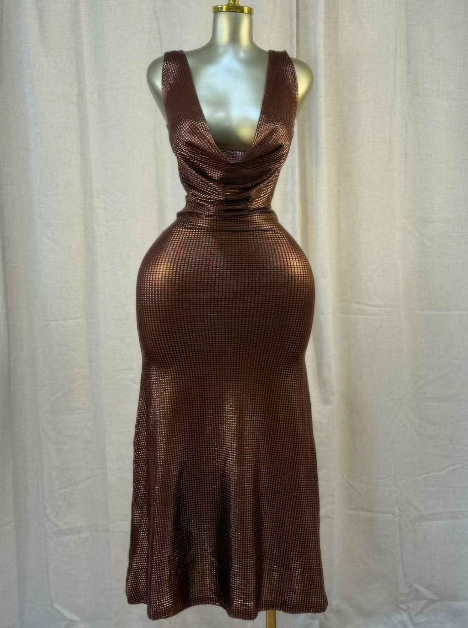 Cocoa Moonlight Shimmer Midi Dress - Mr Lou’s Place