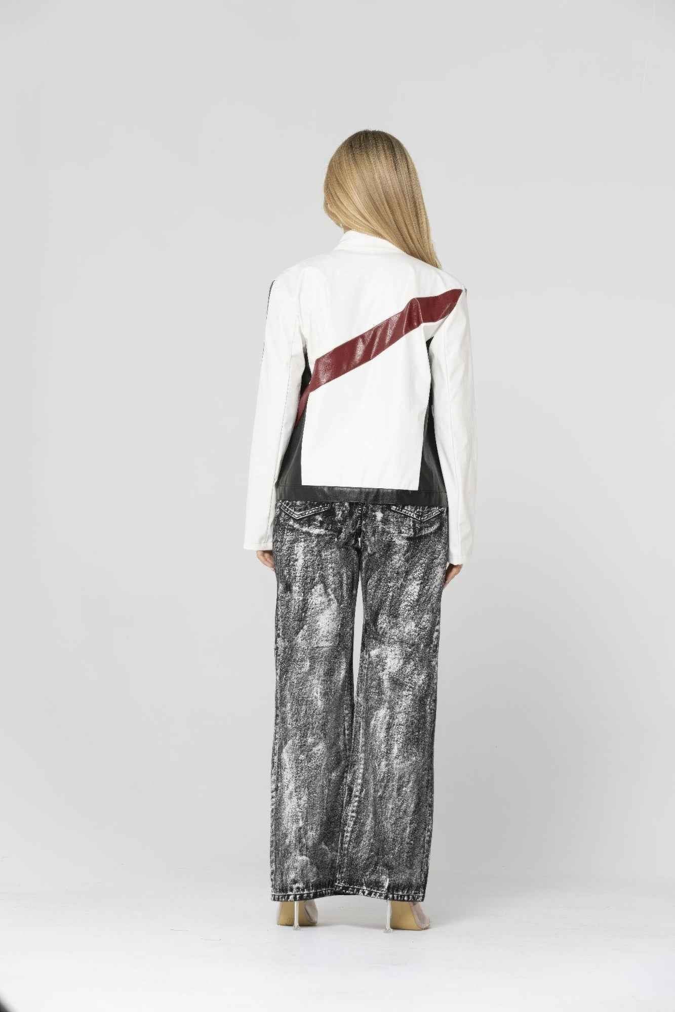 Color Block Pu Leather Jacket - Mr Lou’s Place
