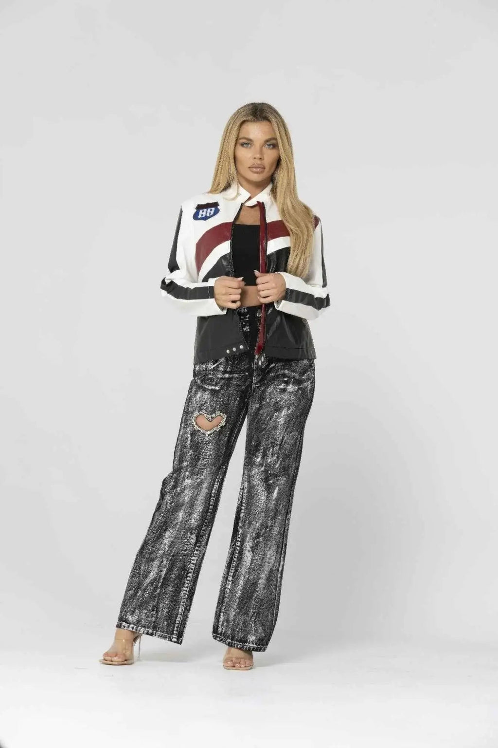 Color Block Pu Leather Jacket - Mr Lou’s Place
