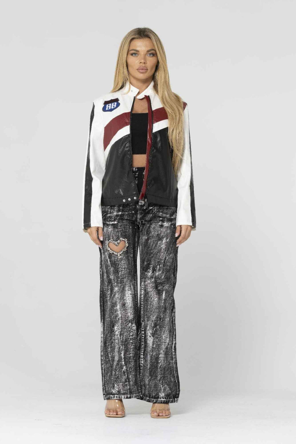 Color Block Pu Leather Jacket - Mr Lou’s Place