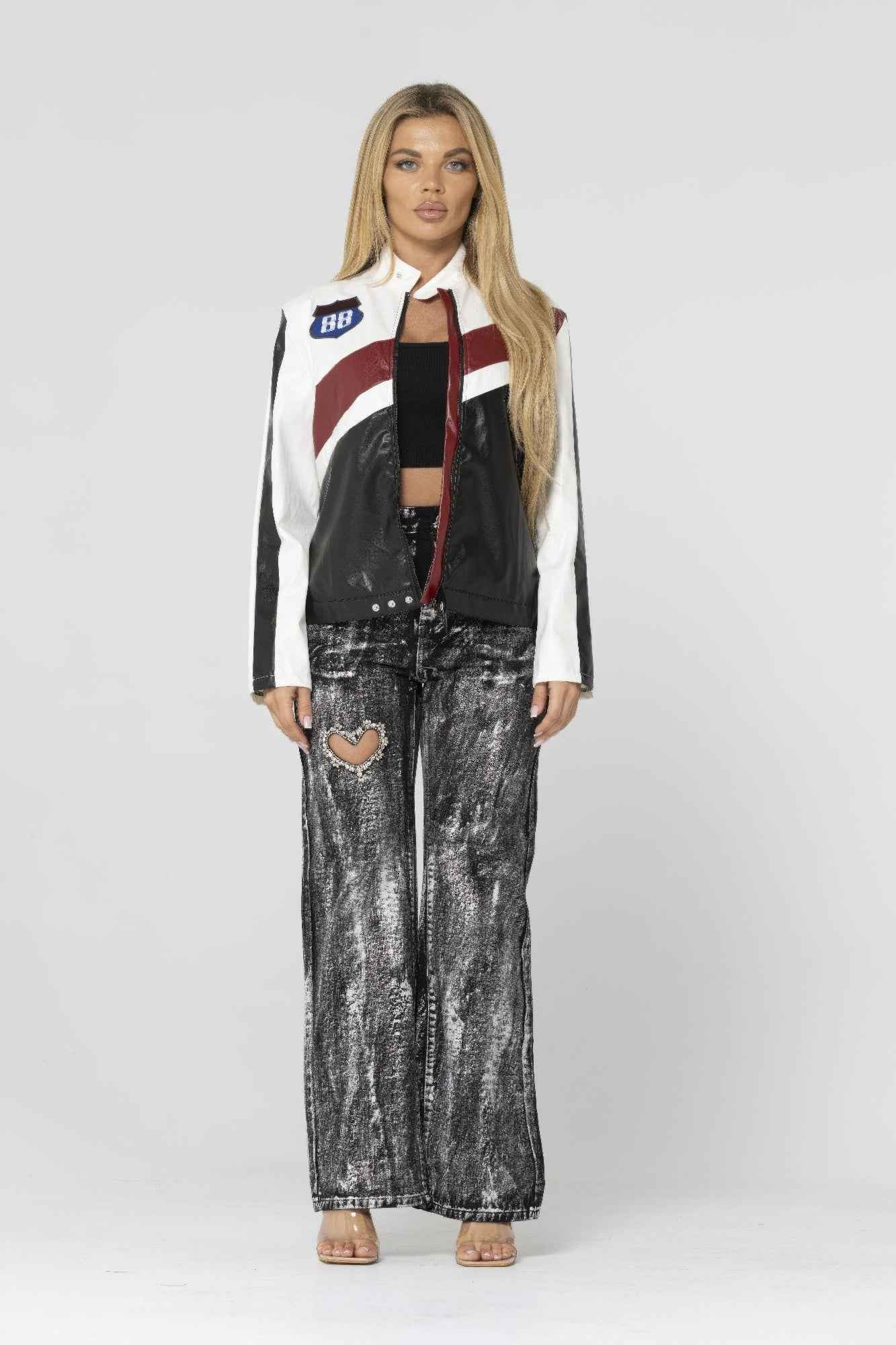 Color Block Pu Leather Jacket - Mr Lou’s Place