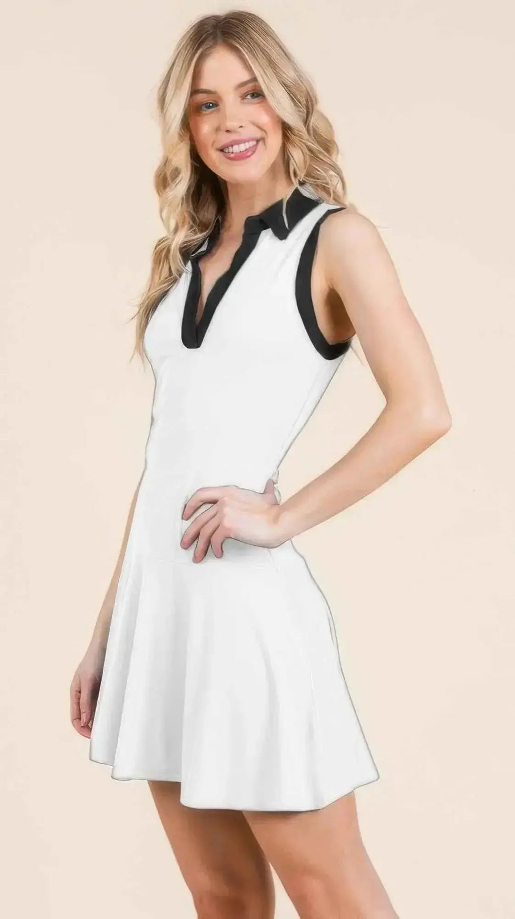 Contrast Collar Drop Waist Tennis Mini Dress - Mr Lou’s Place