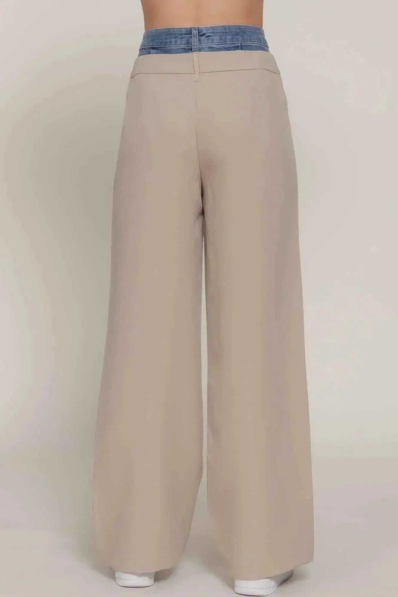 Contrast Denim Waist Straight Long Pants - Mr Lou’s Place