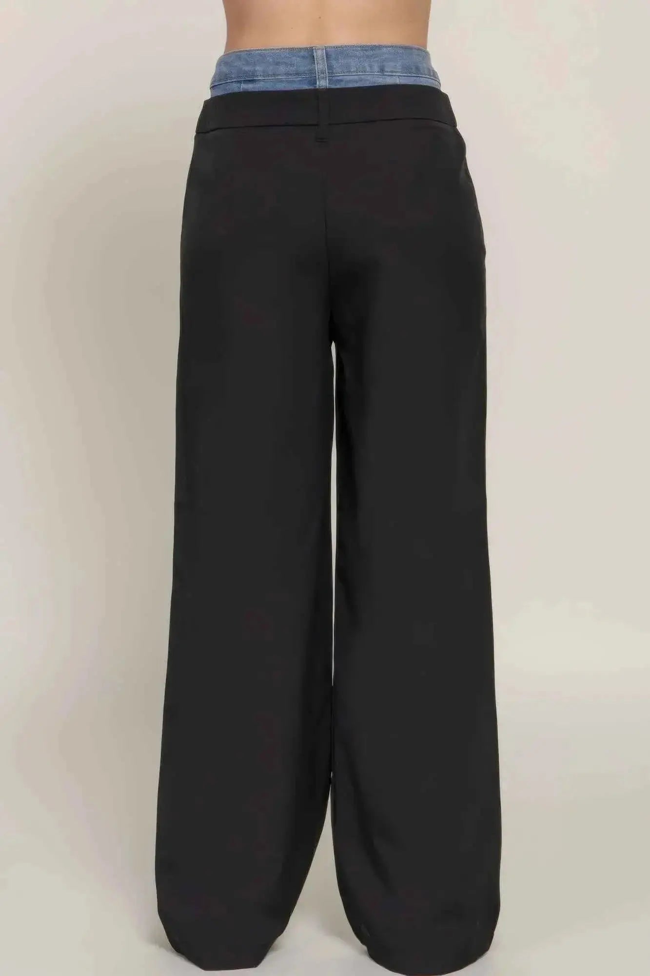 Contrast Denim Waist Straight Long Pants - Mr Lou’s Place