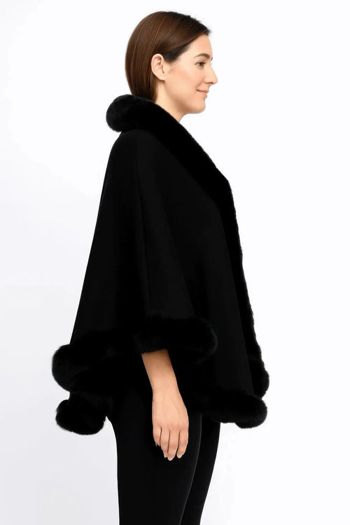 Crimson Elegance Faux Fur Trim Cape - Mr Lou’s Place