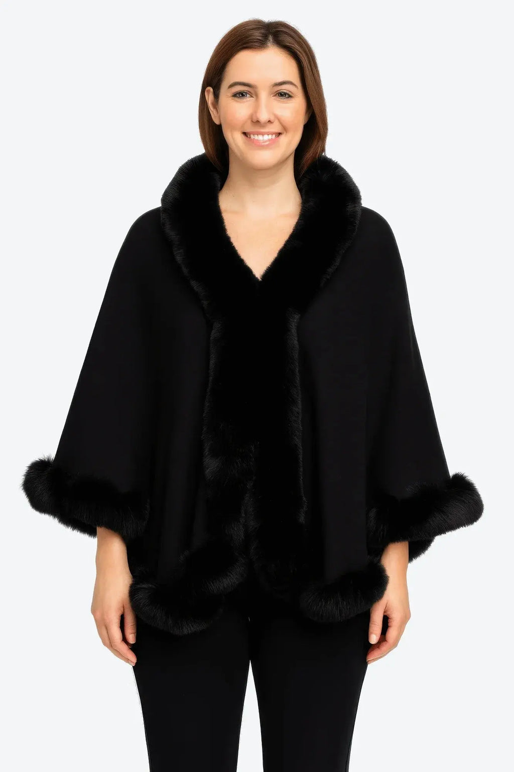 Crimson Elegance Faux Fur Trim Cape - Mr Lou’s Place