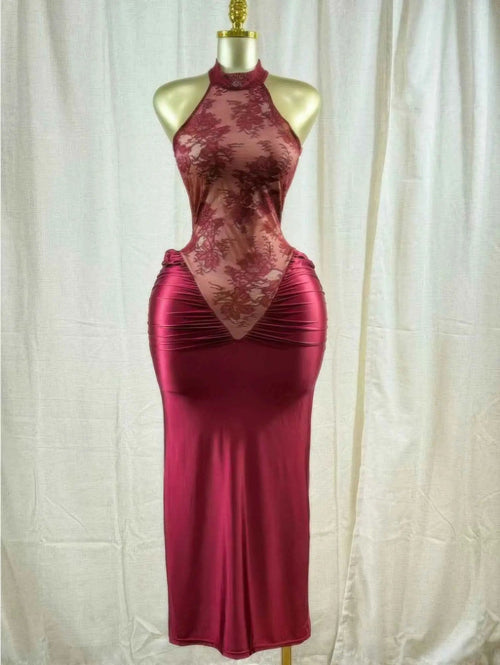 Crimson Lace Hourglass Dress - Mr Lou’s Place