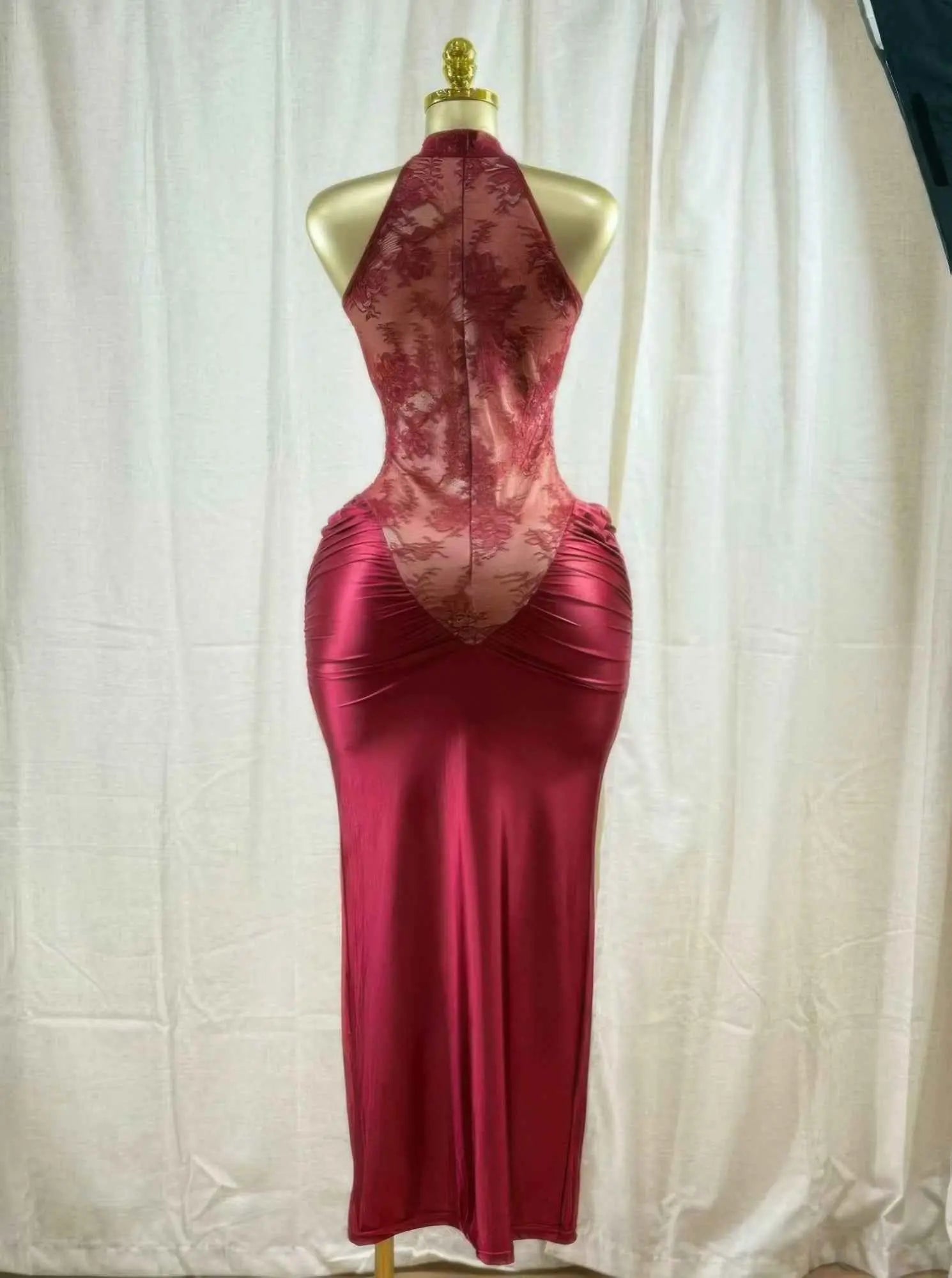 Crimson Lace Hourglass Dress - Mr Lou’s Place