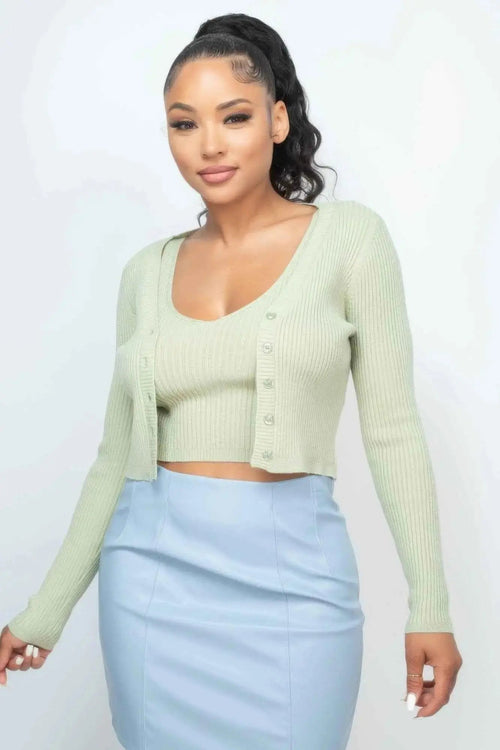 Crop Tank Top & Cardigan Sweater Set - Mr Lou’s Place