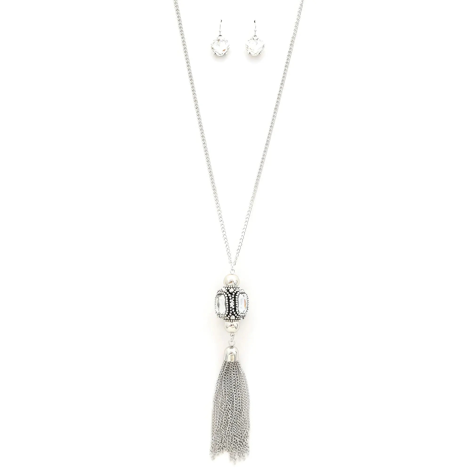Cube Rhinestone Chain Tassel Necklace - Mr Lou’s Place