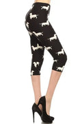 Dog Print, High Waisted Capri Leggings In A Fitted Style With An Elastic Waistband. - Mr Lou’s Place