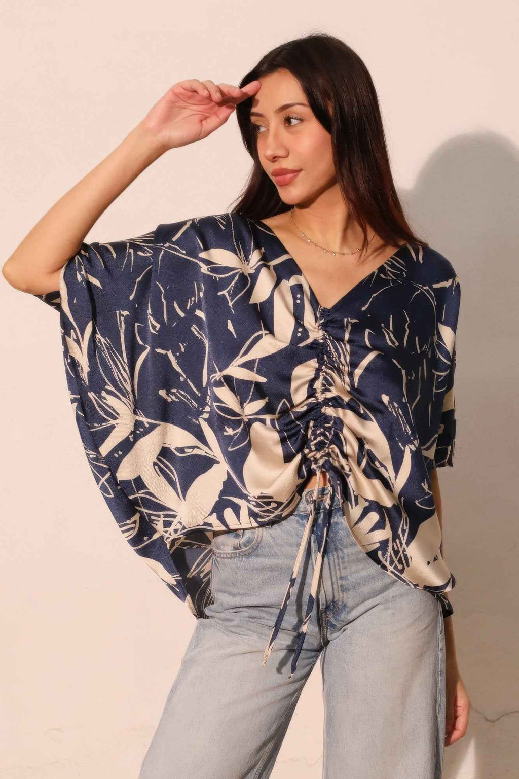 Dreaming Lily Satin Drawstring Dolman Top - Mr Lou’s Place