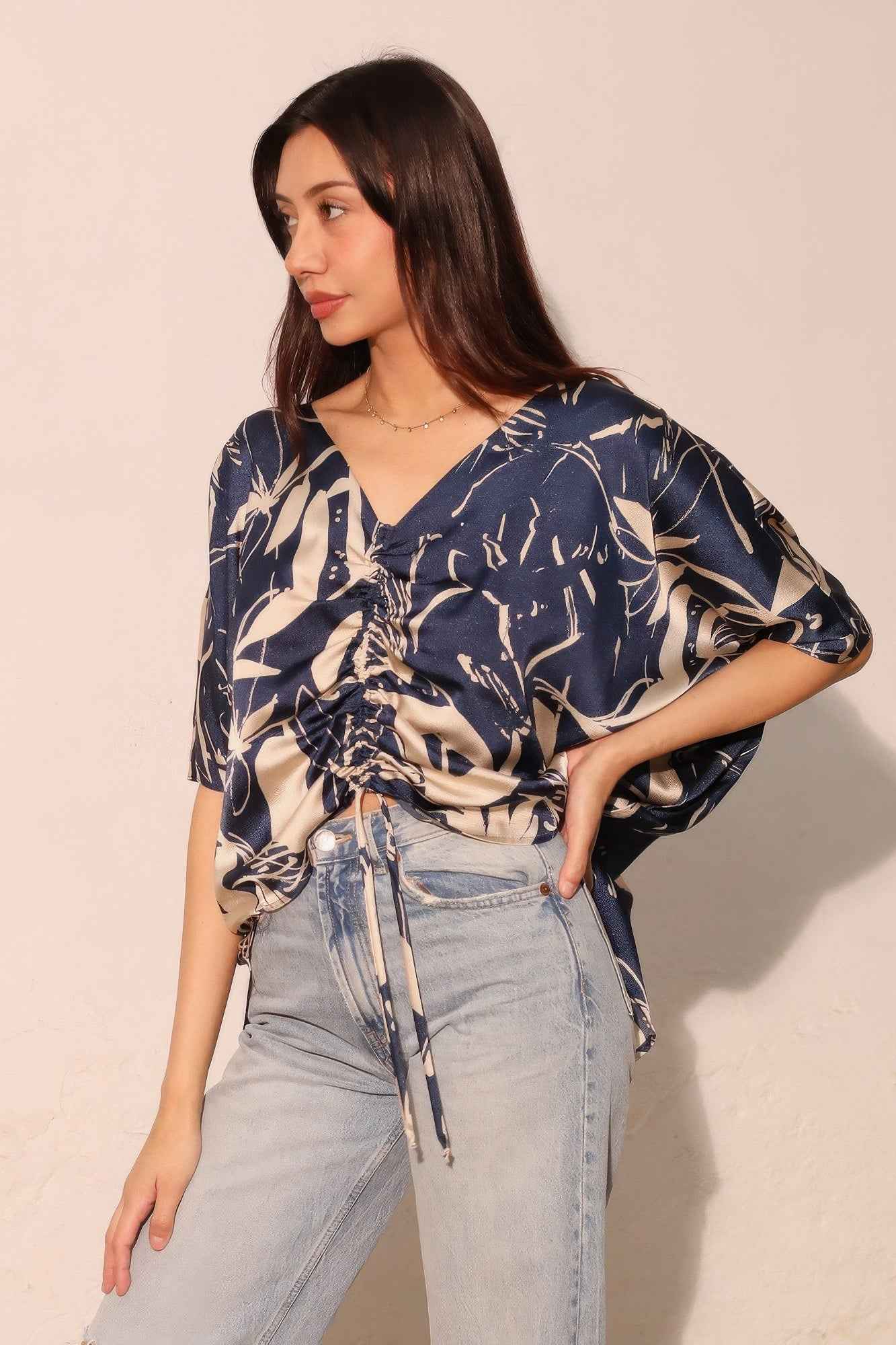 Dreaming Lily Satin Drawstring Dolman Top - Mr Lou’s Place