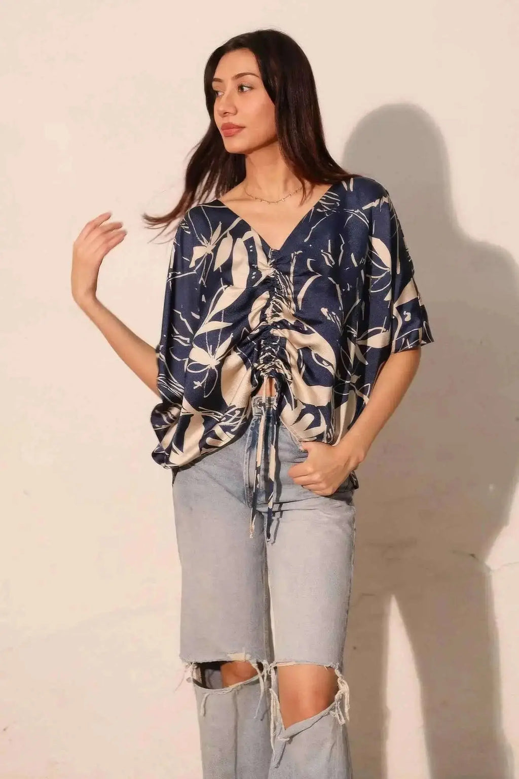 Dreaming Lily Satin Drawstring Dolman Top - Mr Lou’s Place