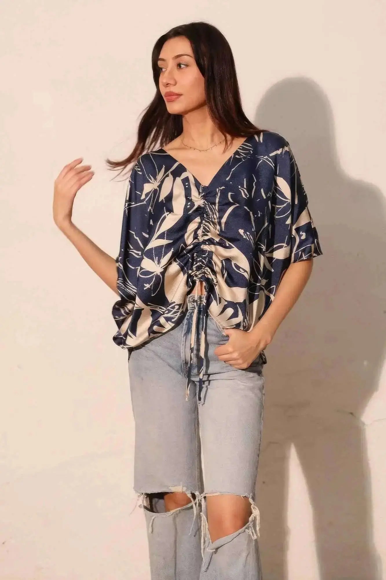 Dreaming Lily Satin Drawstring Dolman Top - Mr Lou’s Place