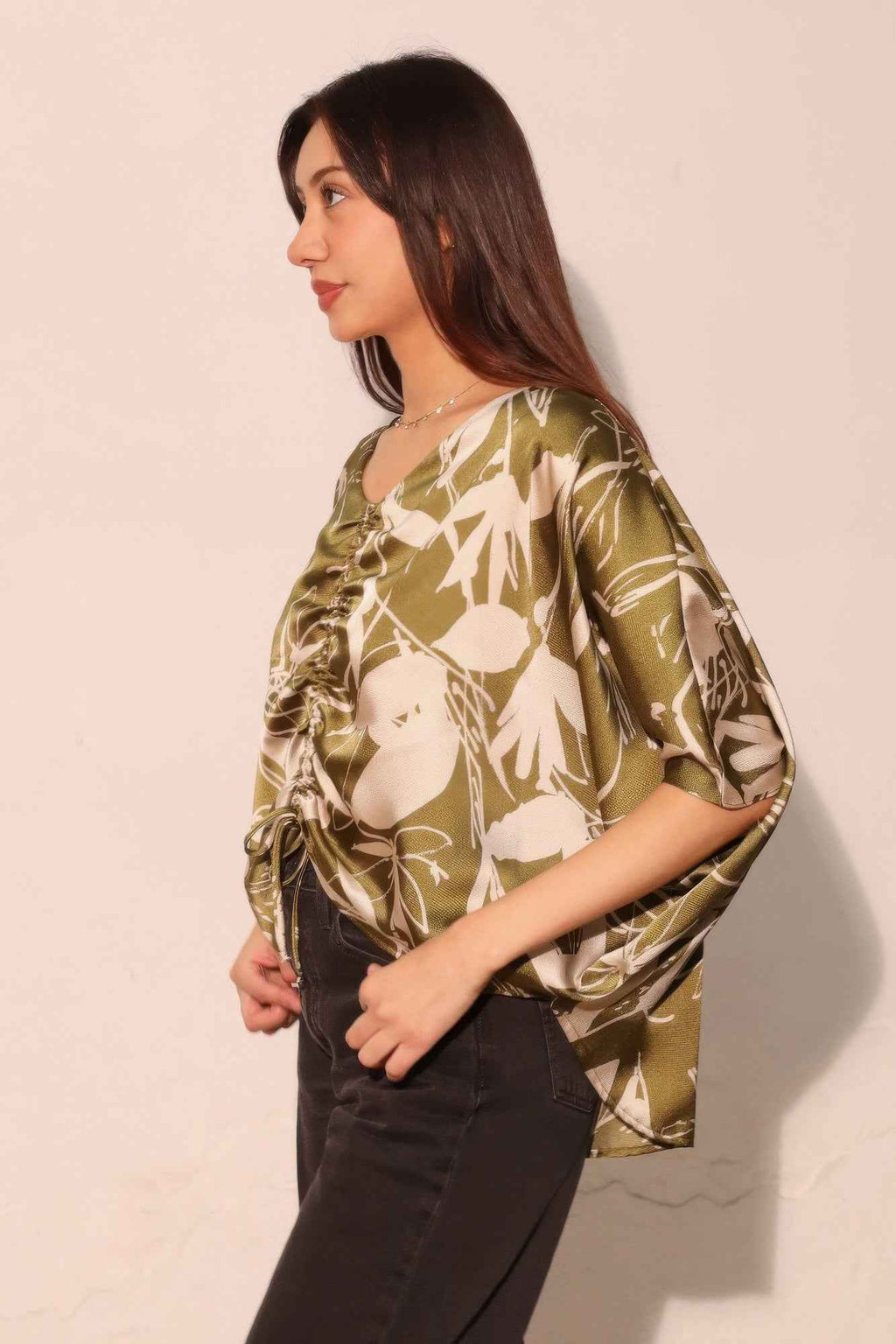 Dreaming Lily Satin Drawstring Dolman Top - Mr Lou’s Place