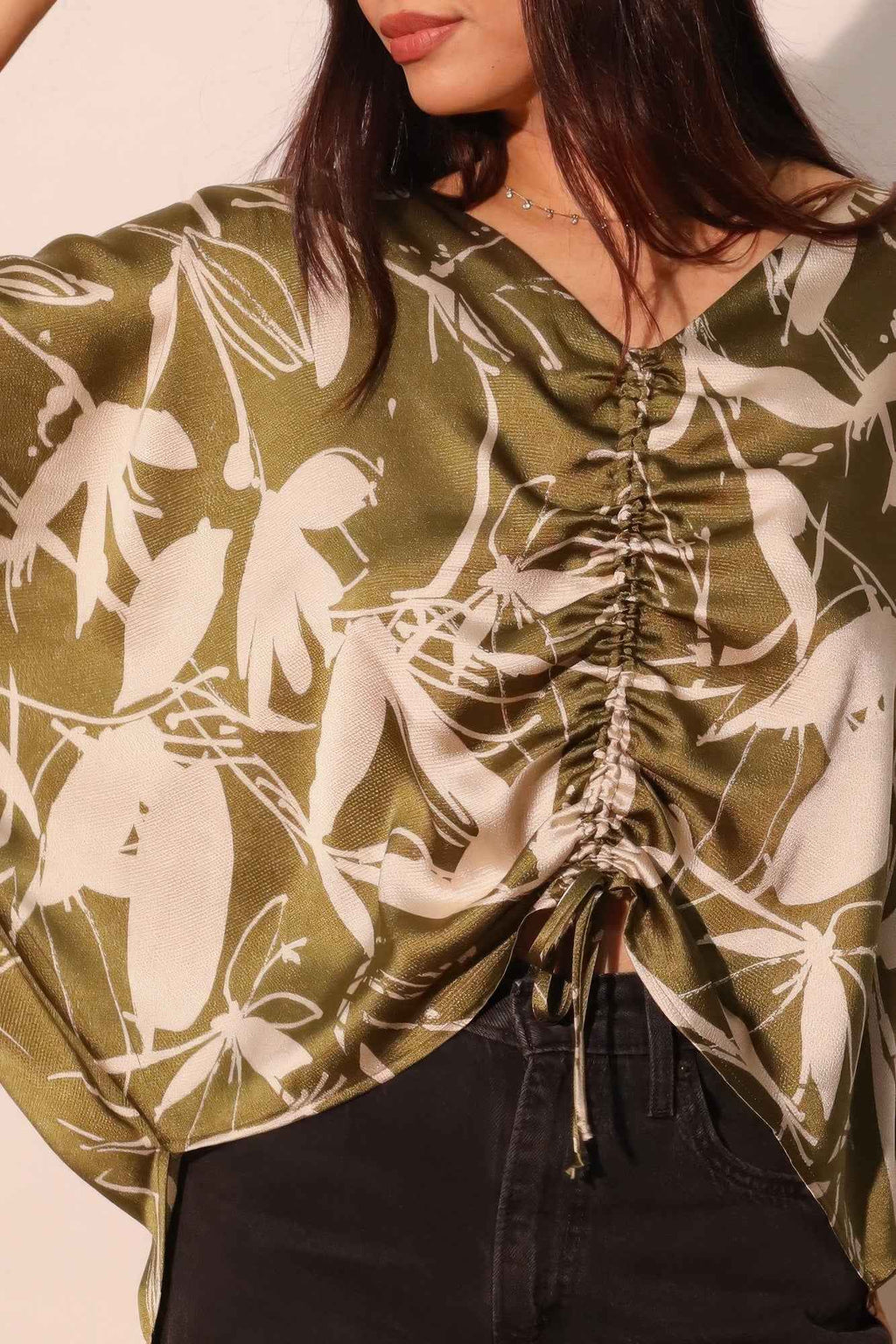 Dreaming Lily Satin Drawstring Dolman Top - Mr Lou’s Place