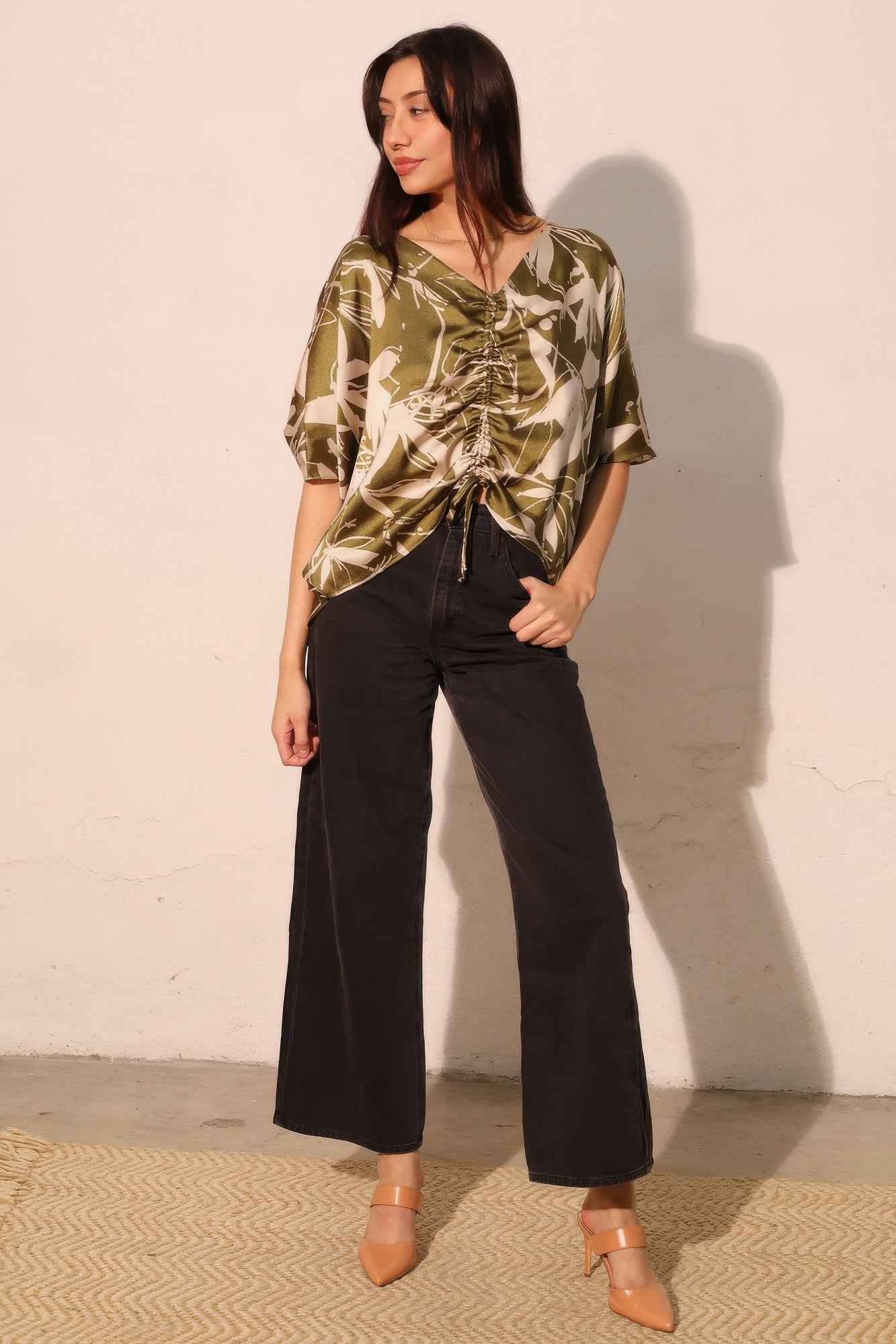 Dreaming Lily Satin Drawstring Dolman Top - Mr Lou’s Place