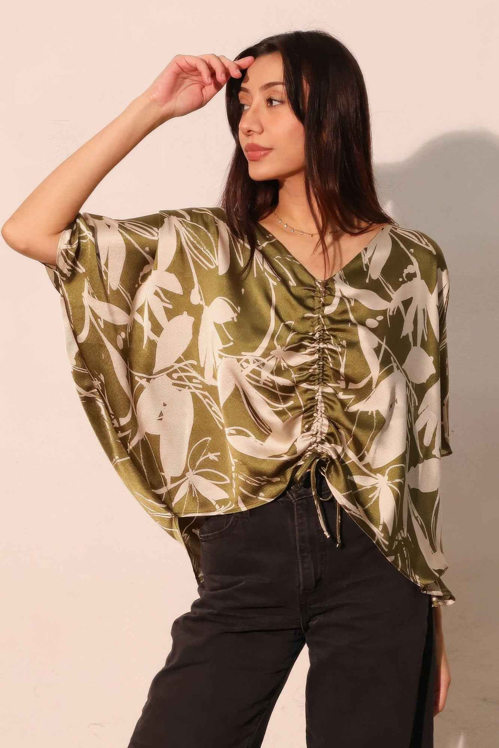 Dreaming Lily Satin Drawstring Dolman Top - Mr Lou’s Place