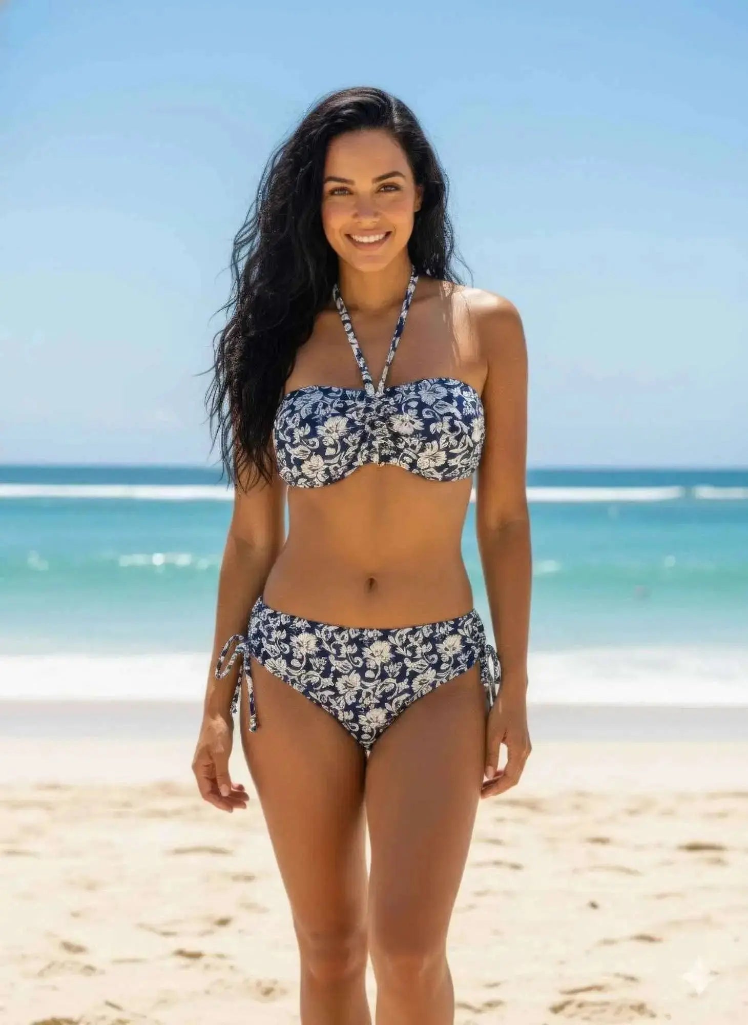 Elegant Floral Print Bandeau Bikini Set With - Mr Lou’s Place
