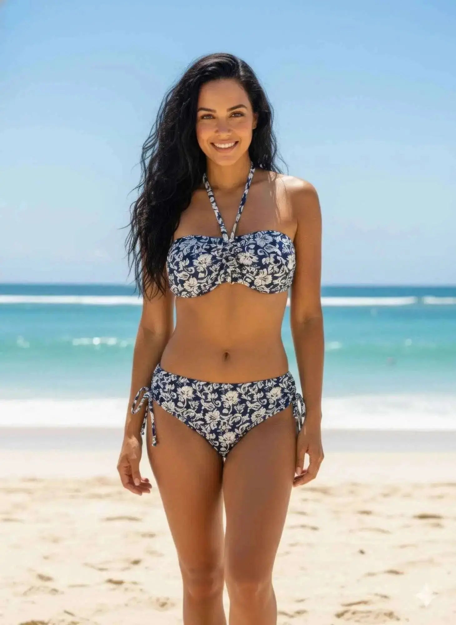 Elegant Floral Print Bandeau Bikini Set With - Mr Lou’s Place