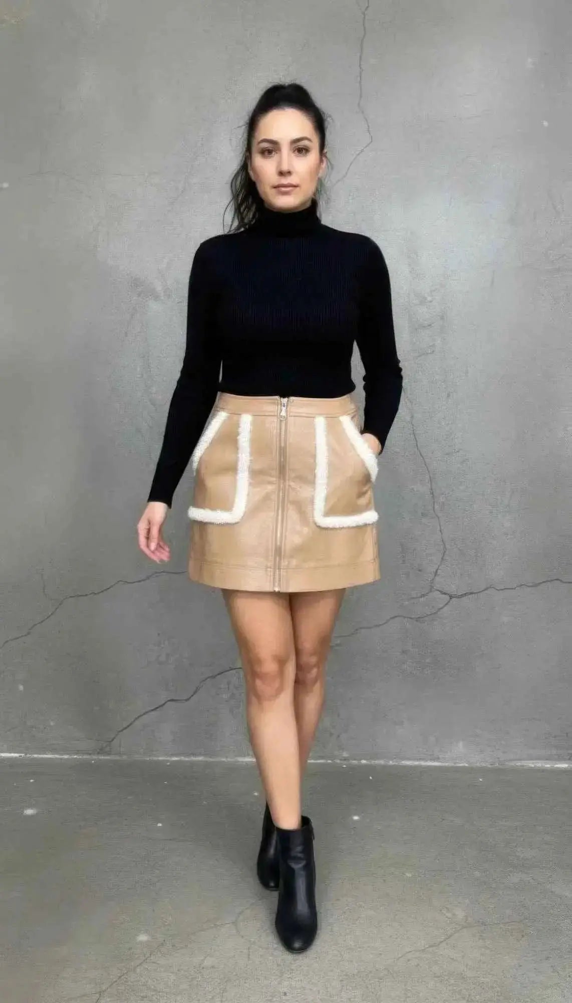 Faux Lather Skirt With Fur Accent - Mr Lou’s Place
