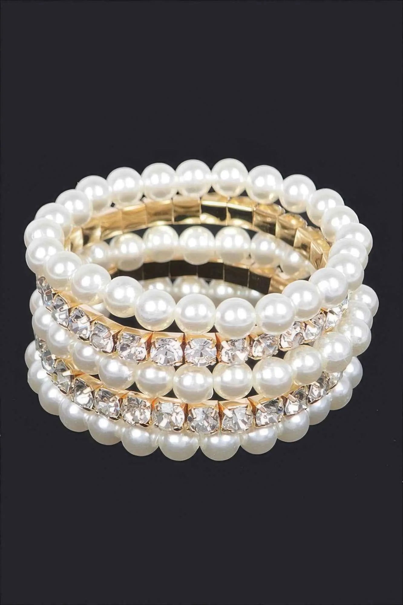 Faux Pearl Rhinestone Stretch Bracelet - Mr Lou’s Place