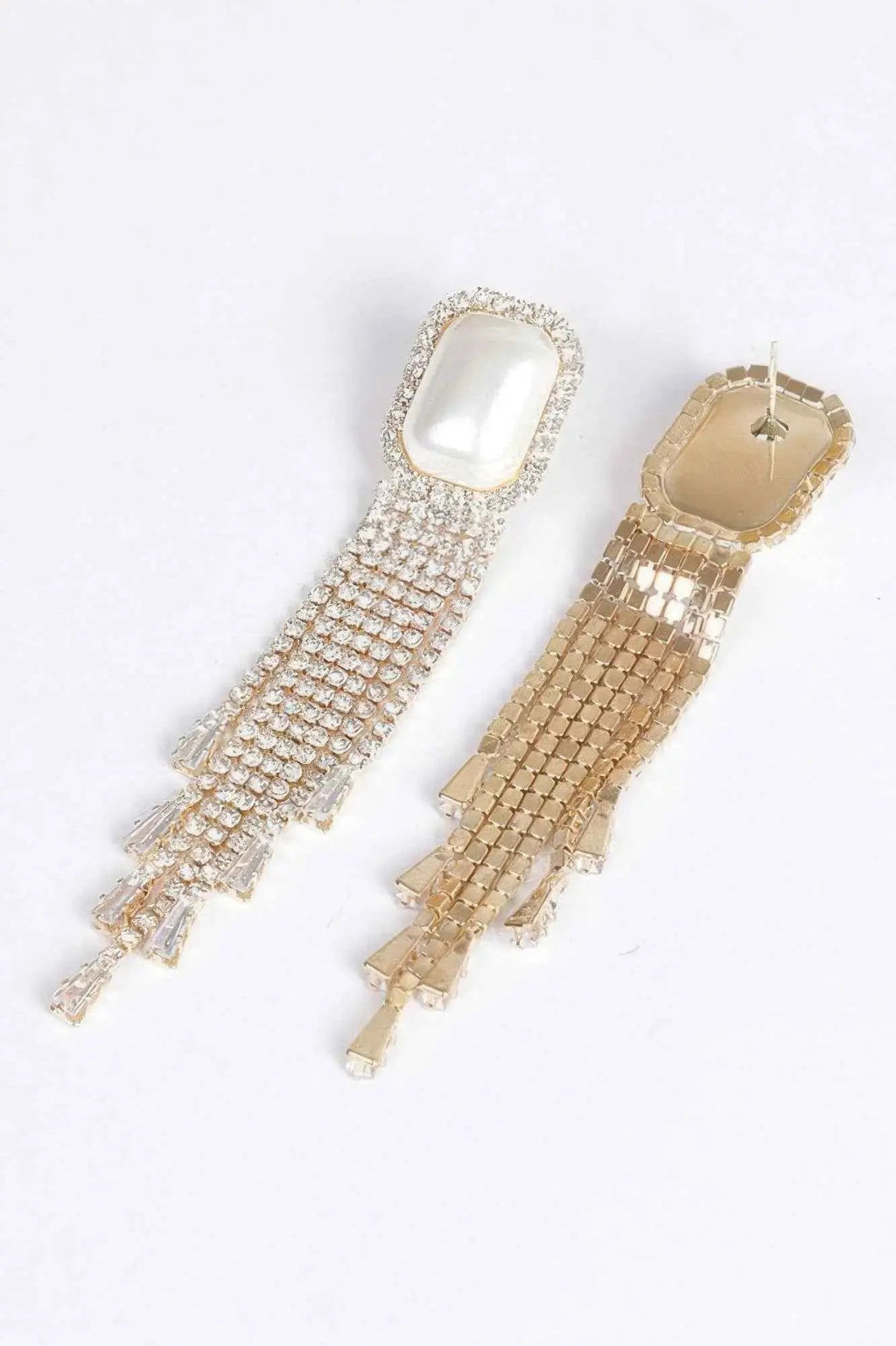 Faux Pearl Rhinestone Tassle Earring - Mr Lou’s Place