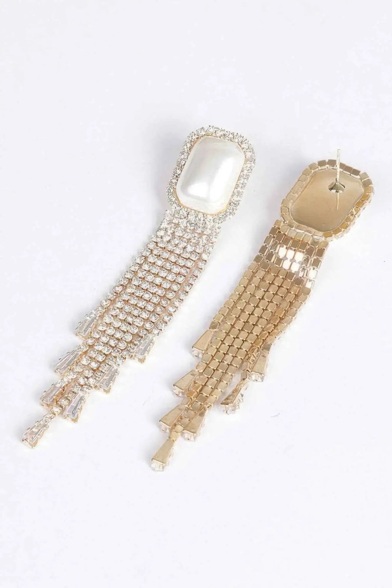 Faux Pearl Rhinestone Tassle Earring - Mr Lou’s Place