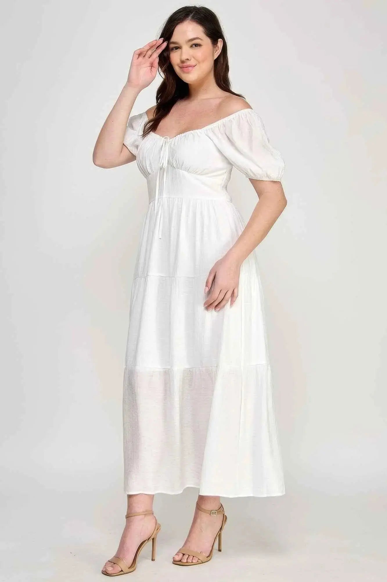 Front Tie Puff Sleeve Tired Maxi Dress - Mr Lou’s Place