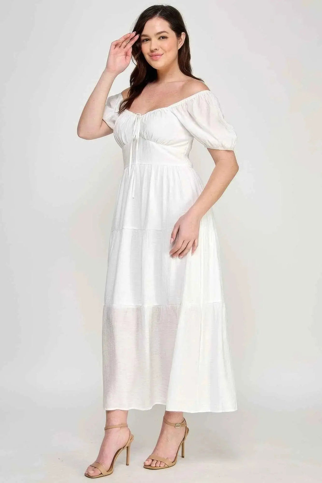 Front Tie Puff Sleeve Tired Maxi Dress - Mr Lou’s Place