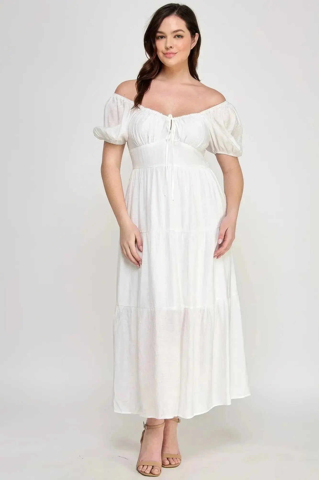 Front Tie Puff Sleeve Tired Maxi Dress - Mr Lou’s Place
