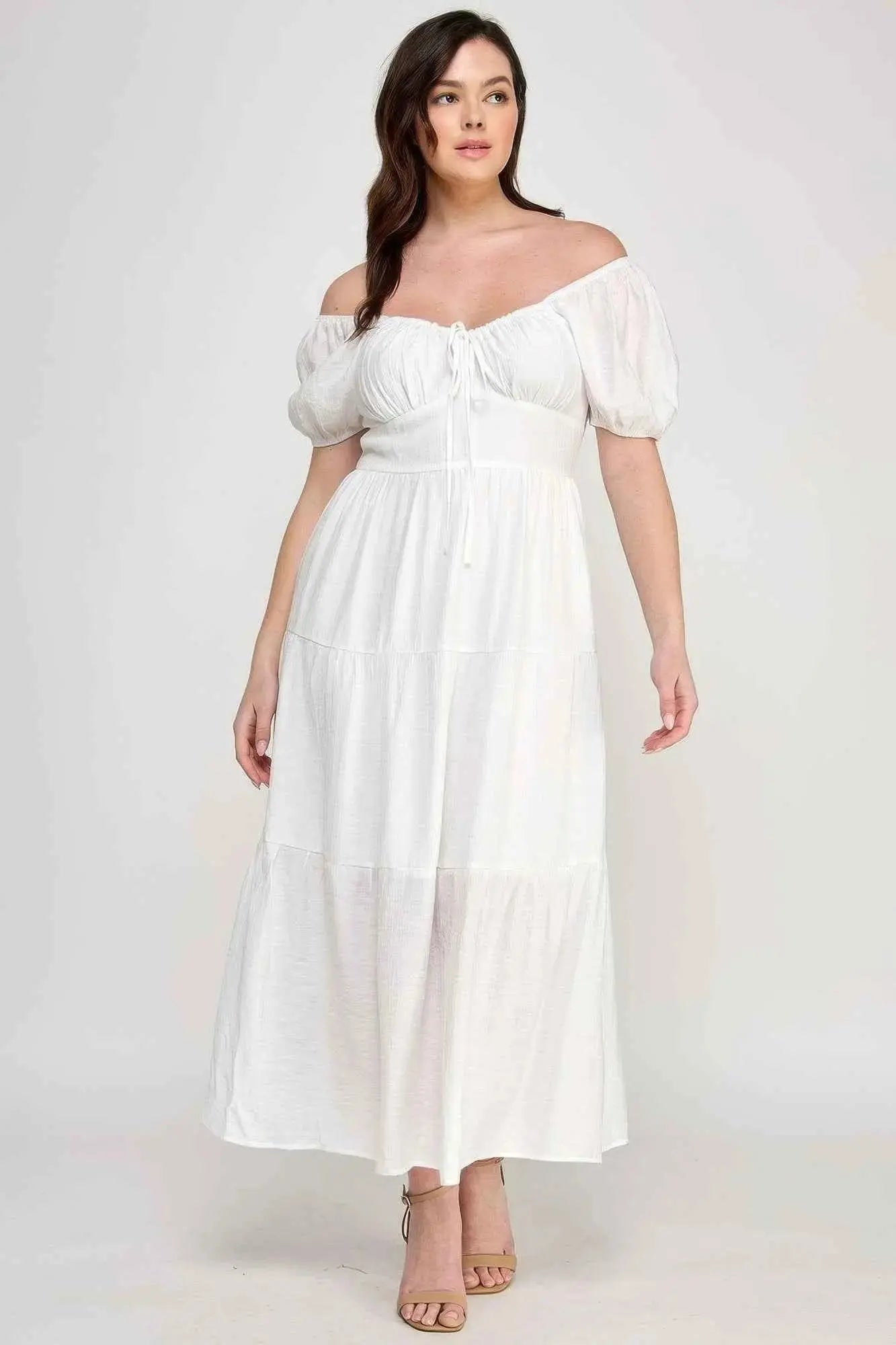 Front Tie Puff Sleeve Tired Maxi Dress - Mr Lou’s Place