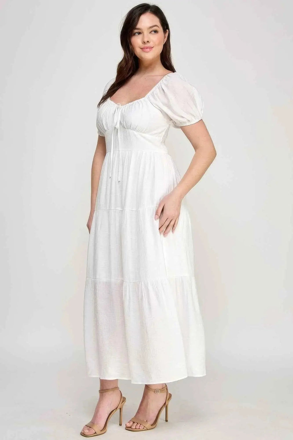 Front Tie Puff Sleeve Tired Maxi Dress - Mr Lou’s Place