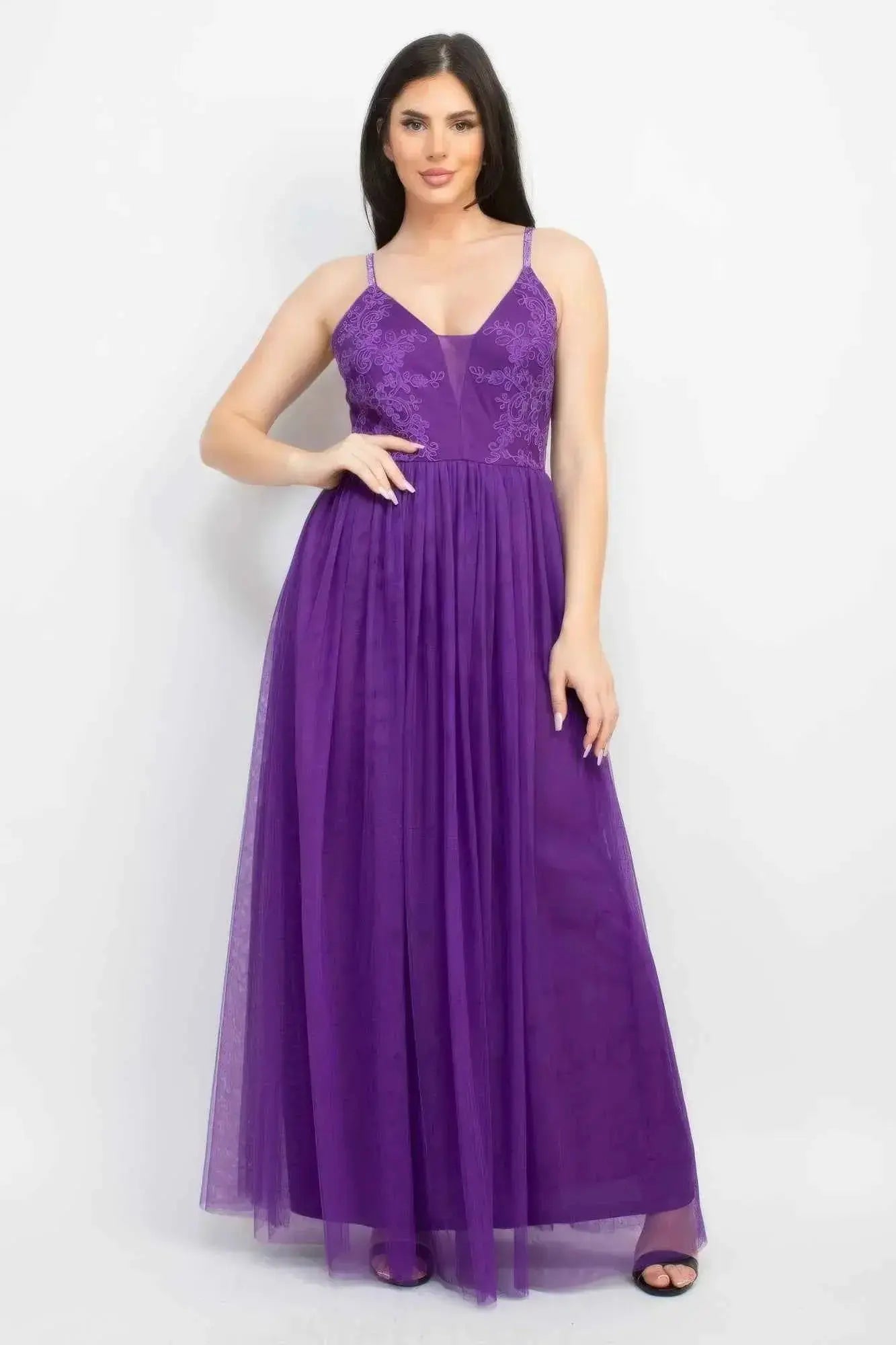 Glittered Straps Mesh Tulle Maxi Dress - Mr Lou’s Place