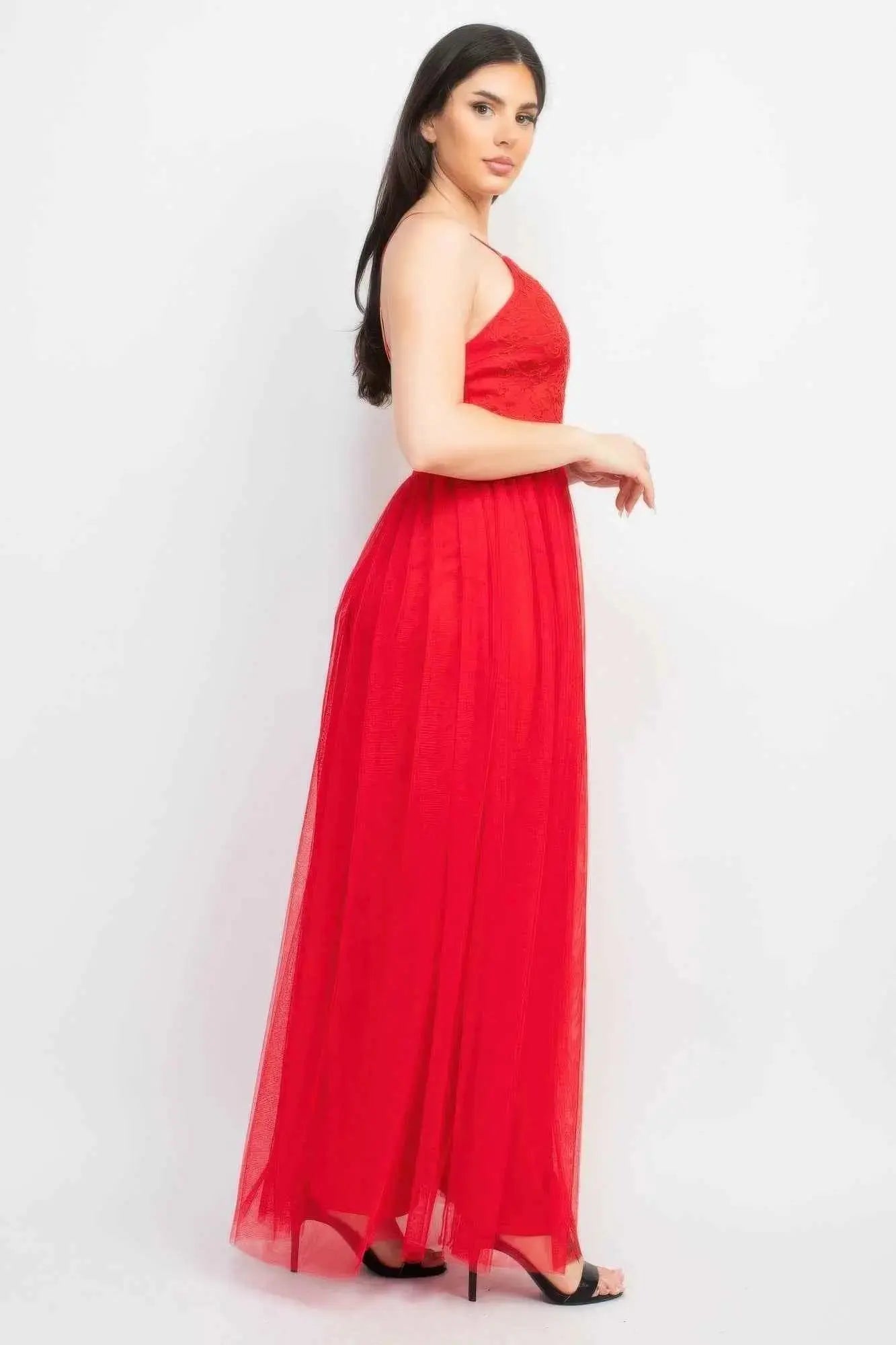 Glittered Straps Mesh Tulle Maxi Dress - Mr Lou’s Place