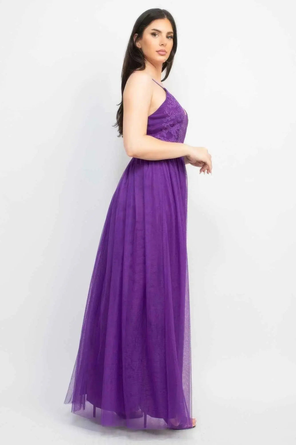 Glittered Straps Mesh Tulle Maxi Dress - Mr Lou’s Place
