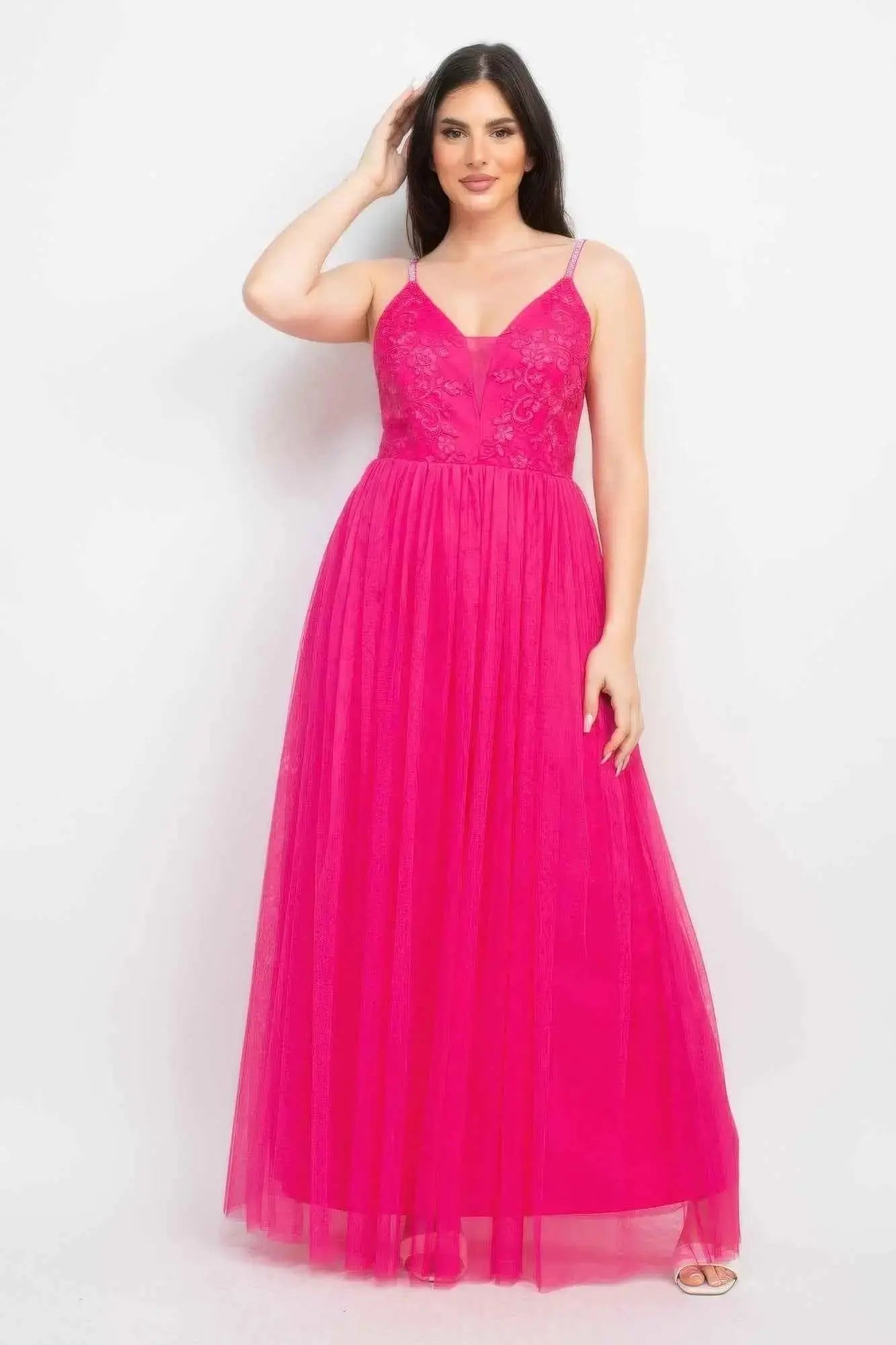 Glittered Straps Mesh Tulle Maxi Dress - Mr Lou’s Place