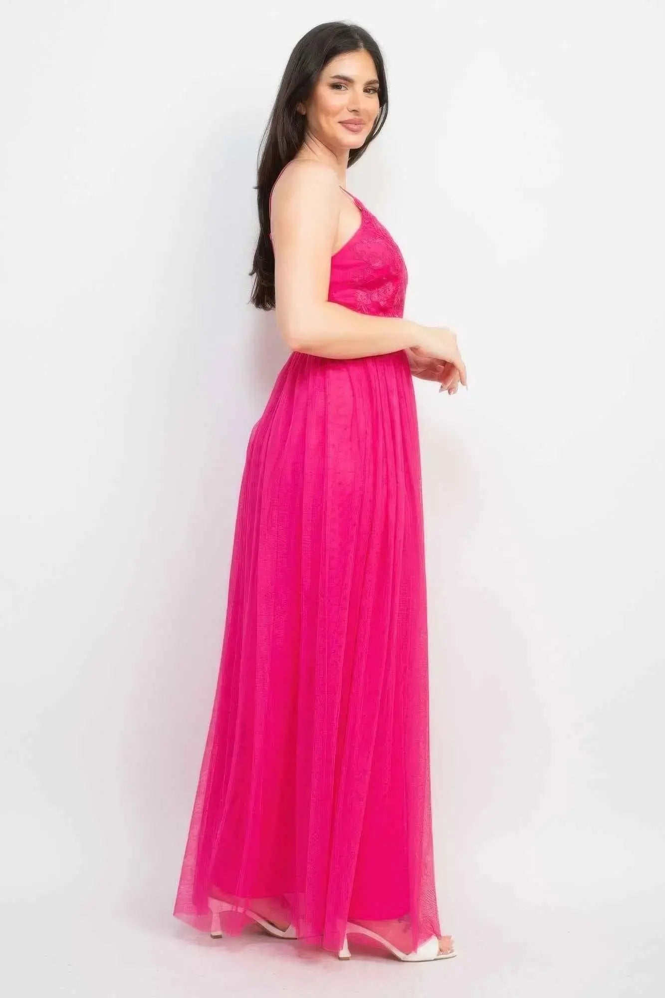 Glittered Straps Mesh Tulle Maxi Dress - Mr Lou’s Place