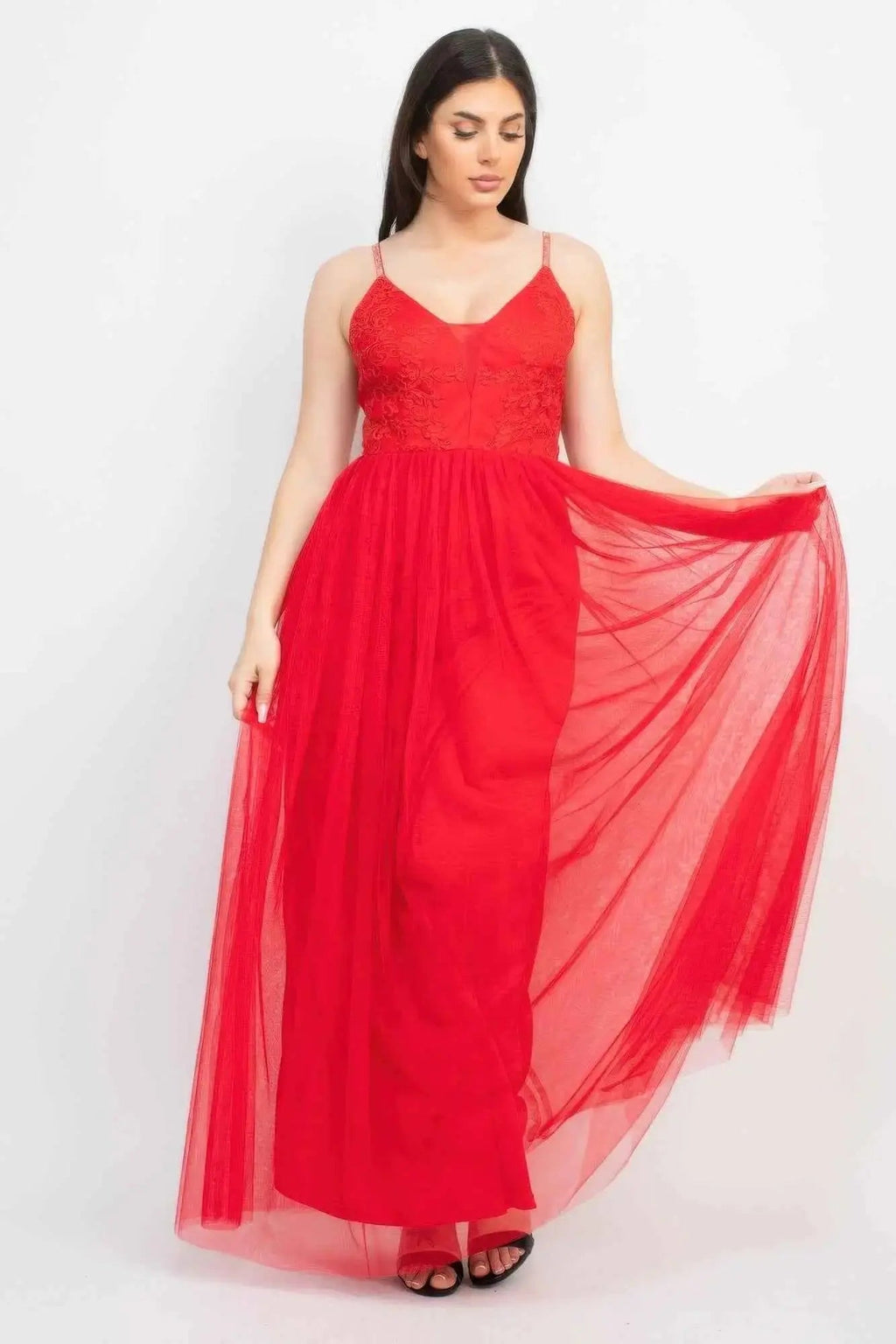 Glittered Straps Mesh Tulle Maxi Dress - Mr Lou’s Place